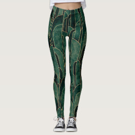 Leggings Lujoso patrón Art Deco Verde y Oro