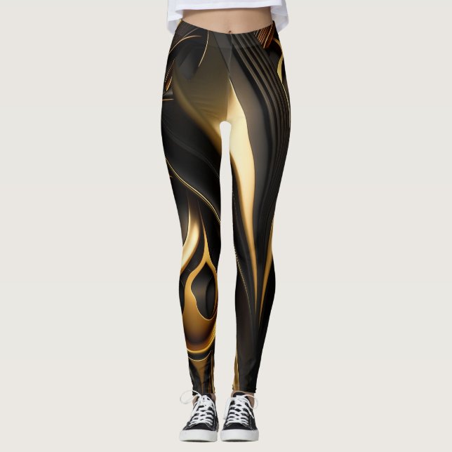 Leggings Lujosos remolinos de oro y negro (Anverso)