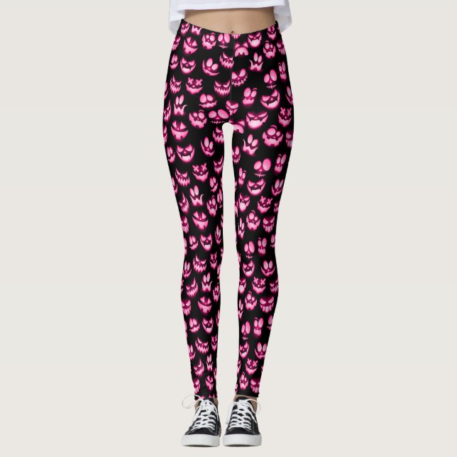 Leggings Luminosa calabaza rosa caliente de Halloween se en (Anverso)