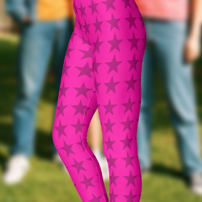 Leggings Luminosas piernas del patrón de estrella rosada ca (A pop of hot pink and stars on these leggings)