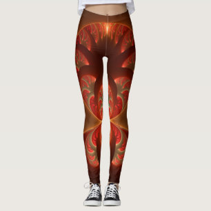 Leggings Luminoso abstracto moderno naranja rojo Fractal