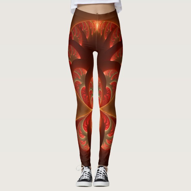 Leggings Luminoso abstracto moderno naranja rojo Fractal (Anverso)