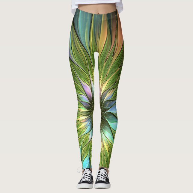 Leggings Luminoso colorido Fantasía Flor Fractal Art (Anverso)