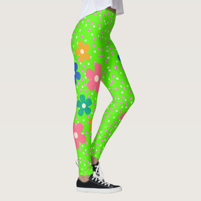 Leggings Luminosos puntos y flores de polka rosa (Derecha)