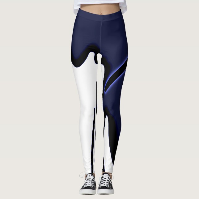 Leggings Luna Azul: Resumen azul, blanco y negro (Anverso)