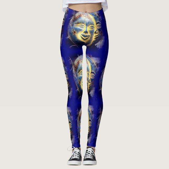 Leggings luna de sol cara azul oscuro (Anverso)