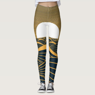 Leggings Luna de sol estilizada, ilustracion de mar oscuro.