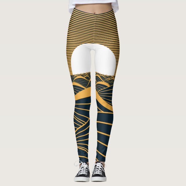 Leggings Luna de sol estilizada, ilustracion de mar oscuro. (Anverso)