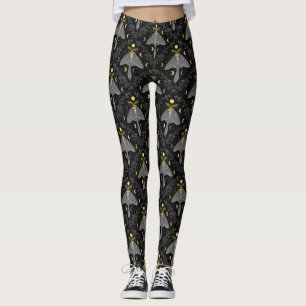Leggings Luna, fases lunares y patrón de damasco de hiedra