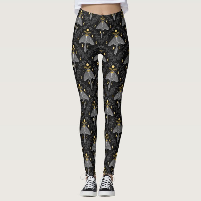 Leggings Luna, fases lunares y patrón de damasco de hiedra (Anverso)