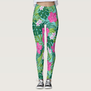 Leggings Luna Hibiscus Garden Hawaian - rosa y turquesa