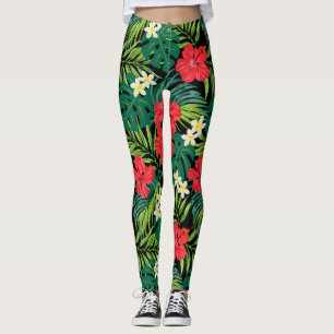 Leggings Luna Hibiscus Garden Hawaiian - Rojo y Negro
