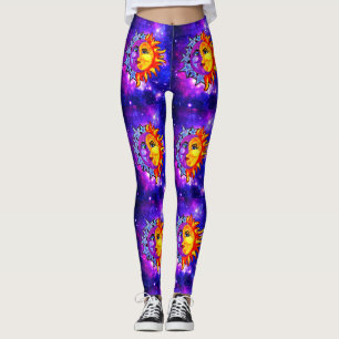 Leggings Luna/sol de la acuarela de las polainas de la