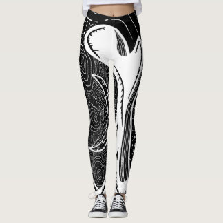 Leggings Luna y olas en blanco y negro