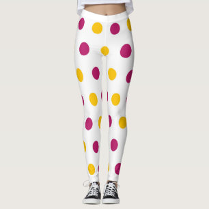 Leggings Lunares amarillos púrpuras en blanco, lindo y de
