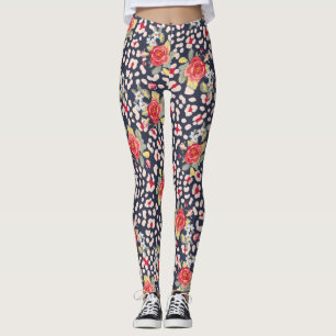 Leggings Lunares de Leopardo y Rosas Vintage Estampado Anim