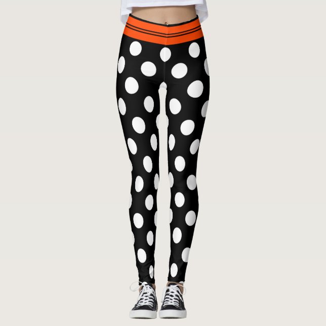 Leggings Lunares retros negros y blancos con la raya (Anverso)
