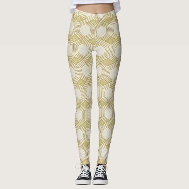 Leggings Luxurious Gold Hexagon Pattern - Marble Texture (Anverso)