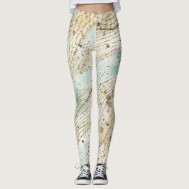 Leggings Luxury, Beautiful Gold Beigi Soft Blue Pattern