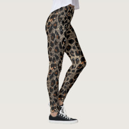 Leggings Luxury Glitter Brown Black Gold Leopard Pattern