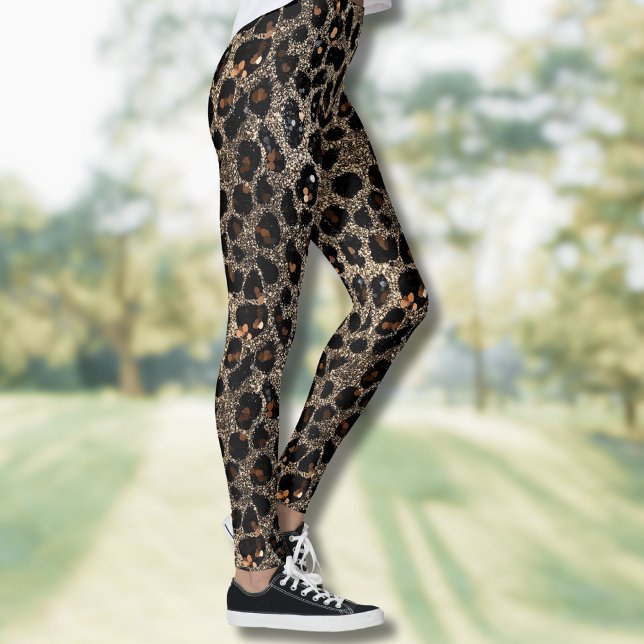 Leggings Luxury Glitter Brown Black Gold Leopard Pattern (Subido por el creador)