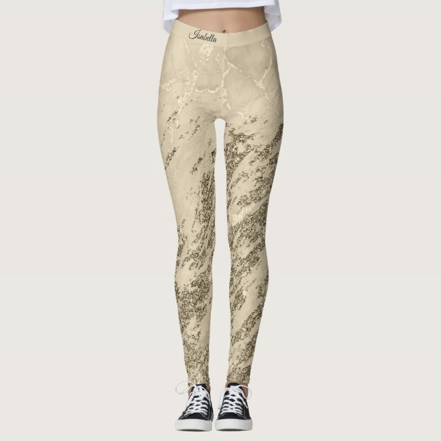 Leggings Luxury Gold Champagne Purpurina Marble Añadir text (Anverso)