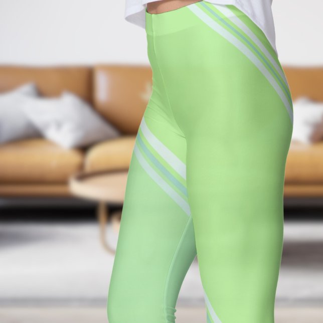 Leggings Luz de moda Verde azulada bajo la impresión con ba (Chic Light Teal under Pale Green Banded Print Leggings
)
