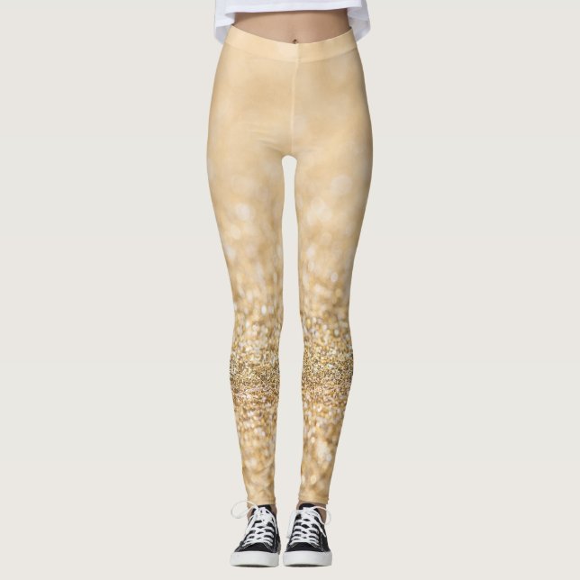 Leggings Luz dorada de champán brillo falso destellos (Anverso)