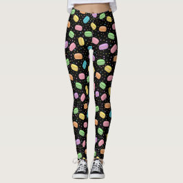 Leggings Macarons Franceses Pastel Patrón de Comida Kawaii