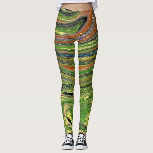Leggings Mad Love 3 Piernas abstractas de rayas verdes (Anverso)