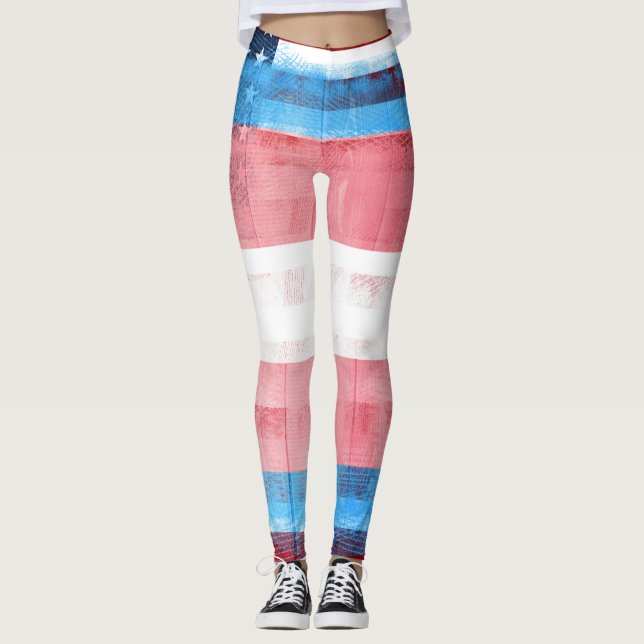 Leggings Madera americana y Paintstrokes de la bandera el | (Anverso)