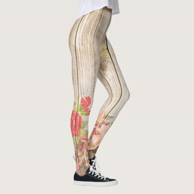 Leggings Madera de Rosas Rústicos Vintage (Derecha)