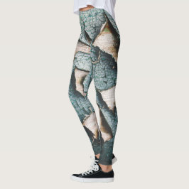 Leggings Madera rústica vieja pintura verde azul claro pela
