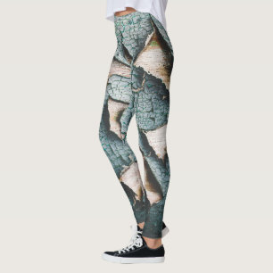 Leggings Madera rústica vieja pintura verde azul claro pela