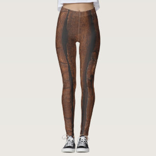Leggings Madera vieja rústica de color marrón oscuro