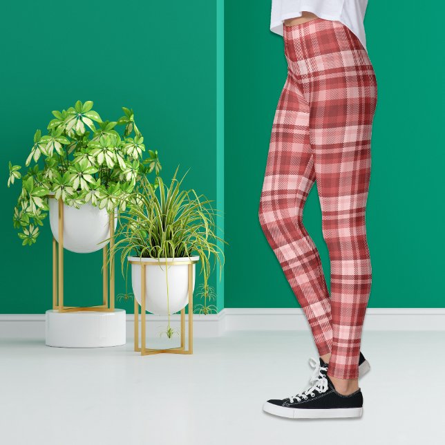 Leggings Madras rojas maroon rosadas con pestañas (Subido por el creador)