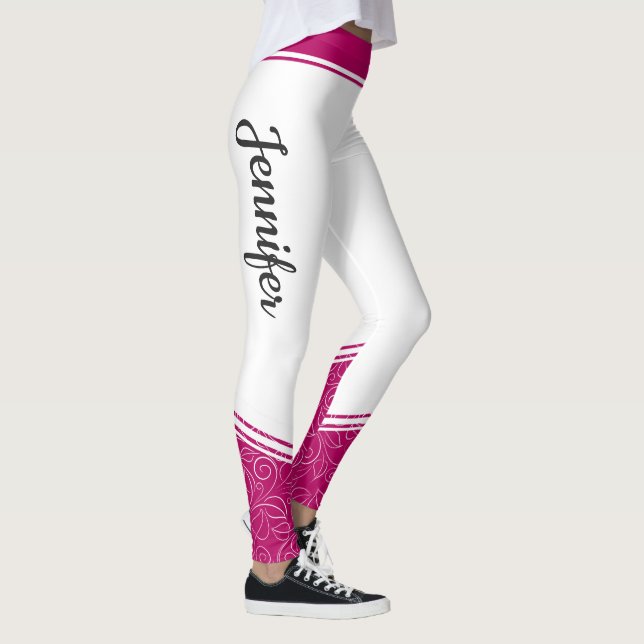 Leggings Magenta blanca elegante rayas blancas florales y n (Derecha)
