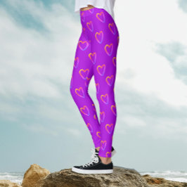 Leggings Magenta Divertida Genial con Patrón de Corazones d