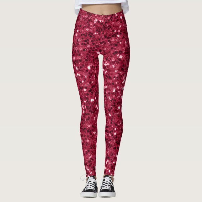 Leggings Magenta roja rosa oscuro rompe con purpurinas (Anverso)