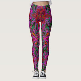 Leggings Magenta Trippy Guay, Patrón de ondas rojas y verde