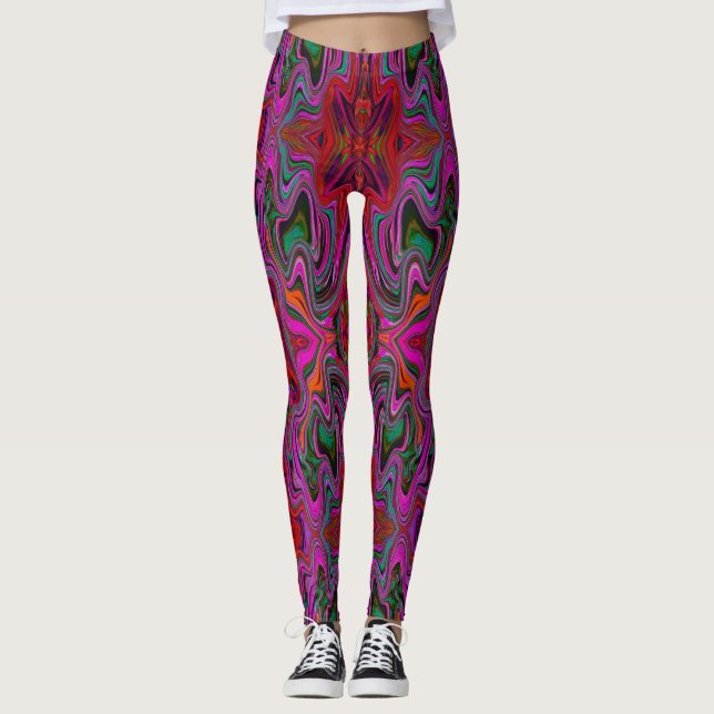 Leggings Magenta Trippy Guay, Patrón de ondas rojas y verde (Anverso)