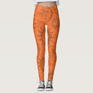 Leggings Magia Naranja Vintage Celestial Sol Luna Estrellas