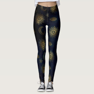 Leggings Magical Gold Moon Sun Stars Dark Blue