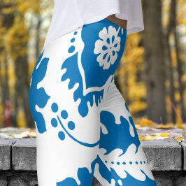 Leggings Magnífica impresión floral azul y blanca