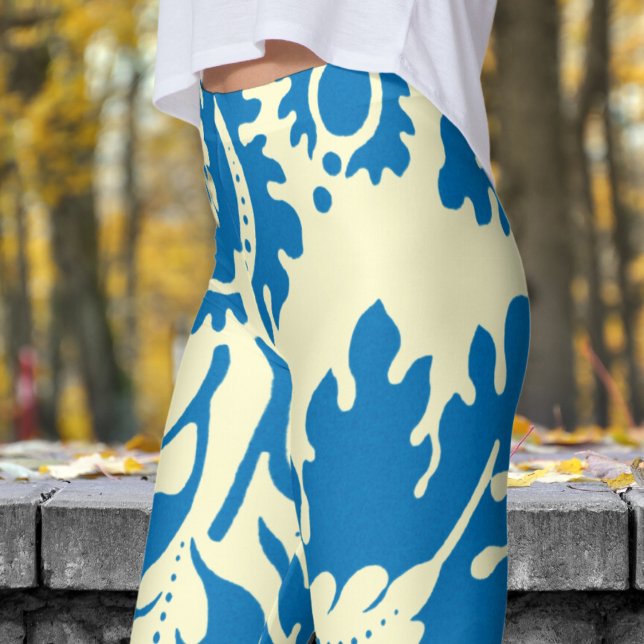 Leggings Magnífica impresión floral azul y crema (William Morris Inspired - on Cream Leggings)