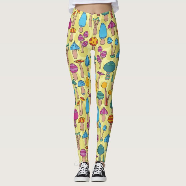 Leggings Magnífico Mushrooms Doodle Seamless Pattern (Anverso)