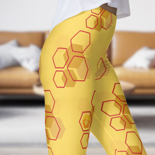 Leggings Magnífico patrón de honeycomb de mostaza amarilla