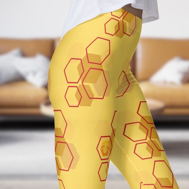 Leggings Magnífico patrón de honeycomb de mostaza amarilla (Honeycomb on Mustard)