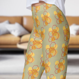 Leggings Magnífico patrón de Honeycomb de sabio verde