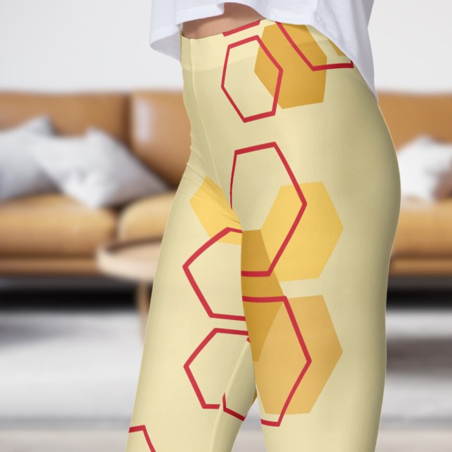 Leggings Magnífico patrón de hongo blanco de champagne (Honeycomb on Champagne)